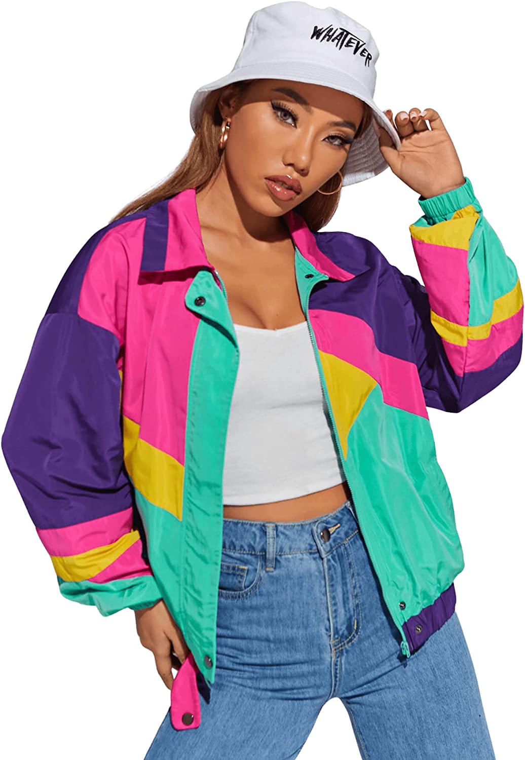 SweatyRocks Women's Casual Lightweight Color Block Bomber Jacket