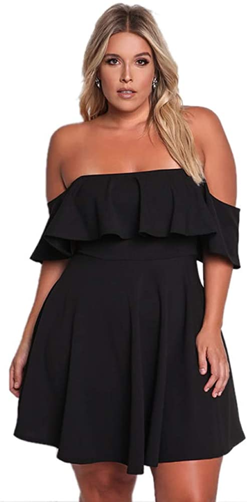 Women's Off Shoulder Strapless Ruffle Mini Plus Size Swing Dresses
