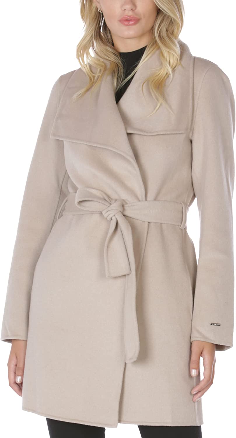 TAHARI Women's Wool Wrap Coat with Tie Belt