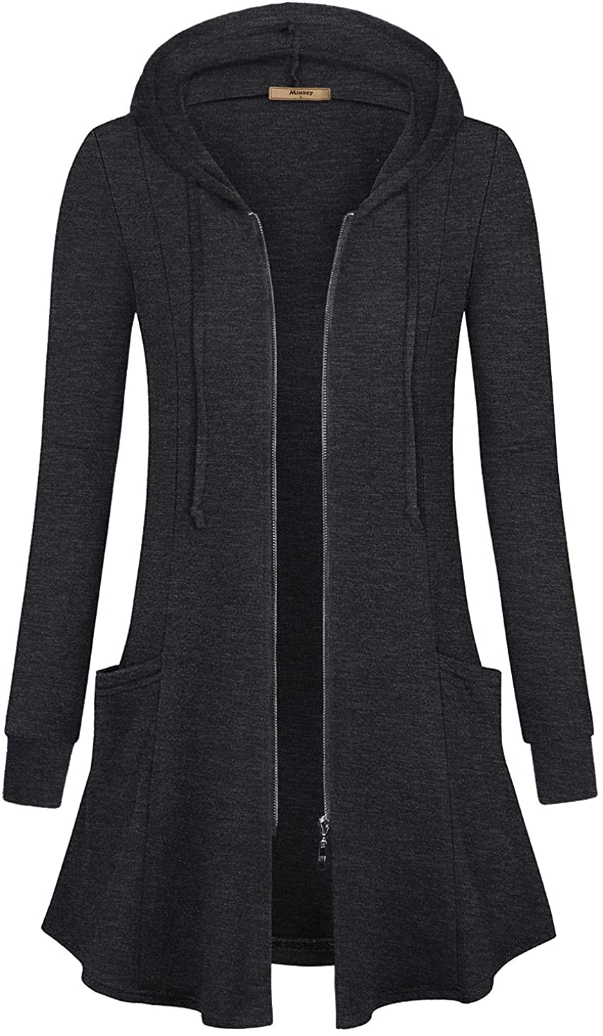 Miusey Womens Zip Up Long Hoodie Jacket Tunic Sweatshirt Open Front Cardigan