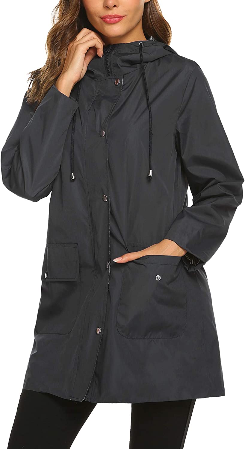 SUNAELIA Rain Jacket Raincoat Women Waterproof Lightweight Hooded Rain Coat Active Outdoor Windbreaker Trench Coat S-XXL