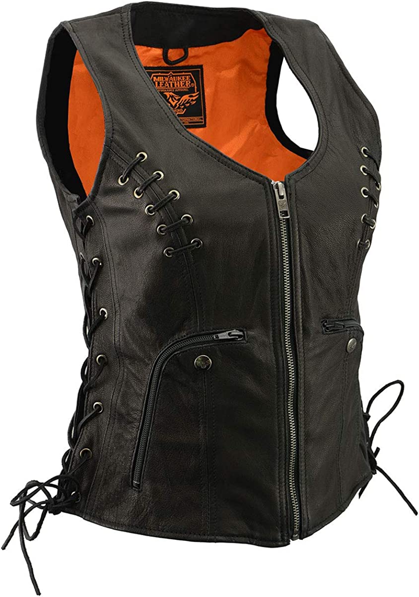 Milwaukee Leather MLL4575 Women's Black Leather Vest with Side Laces