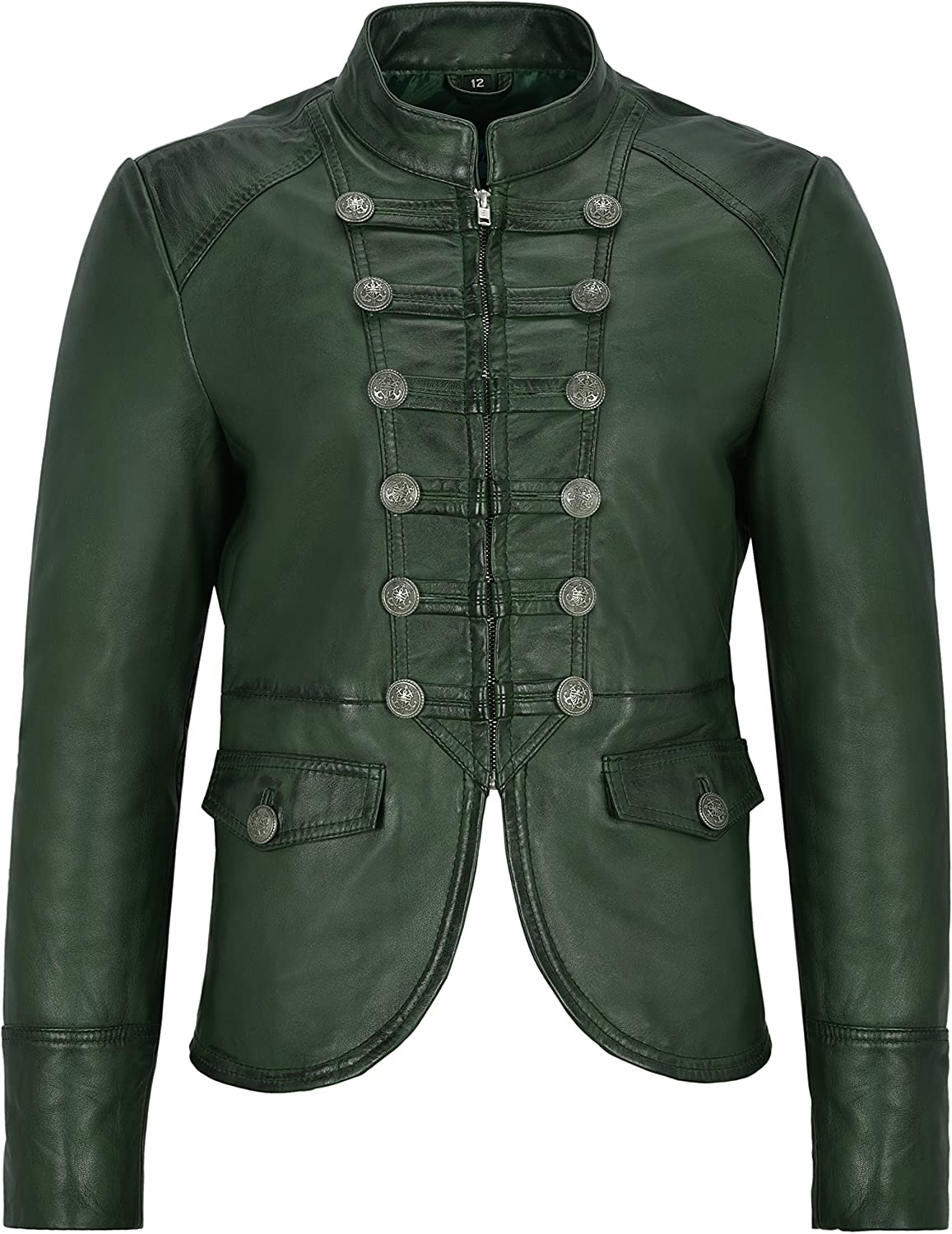 'Victory' Ladies Dark Green Military Parade Style Soft Real Nappa Leather Jacket 8976