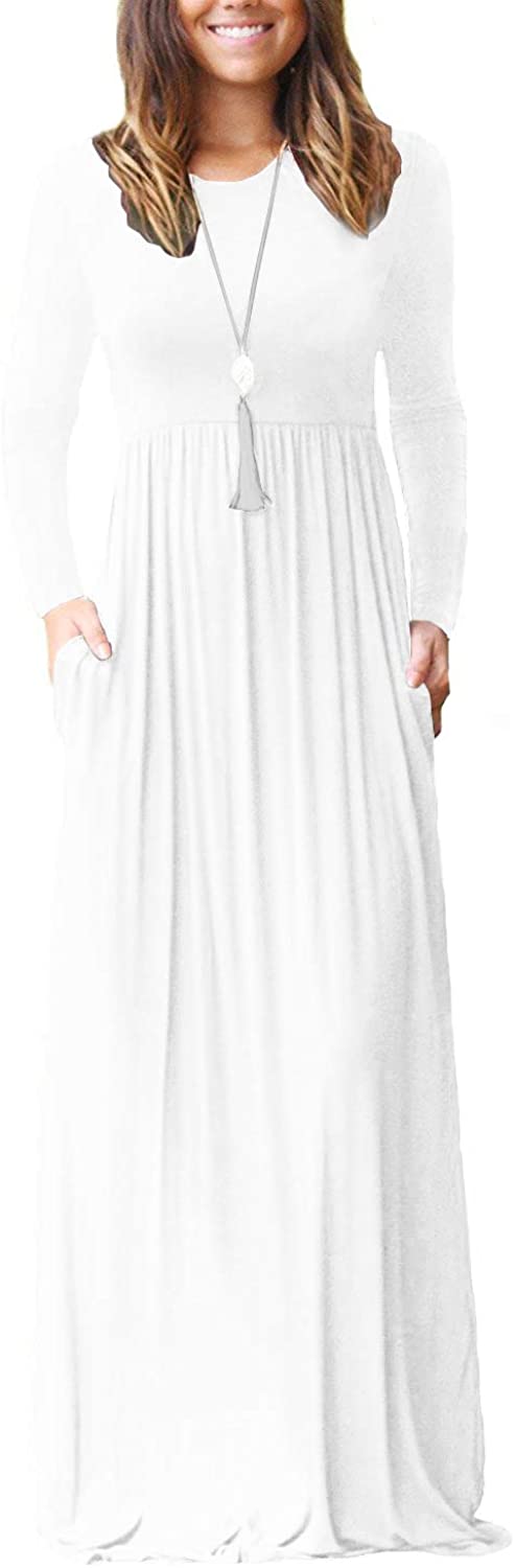 Women's Long Sleeve Loose Plain Maxi Dresses Casual Long Dresses with Pockets