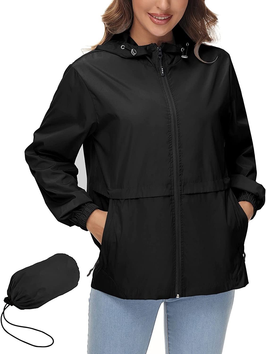 Avoogue Womens Waterproof Rain Jacket Lightweight Raincoat Packable Hooded Outdoor Windbreaker