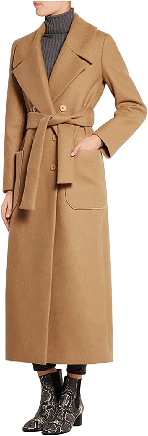 CHARTOU Women's Elegant Lapel Collar Double Breasted Regular Wool Blend Overcoat Coat Belt