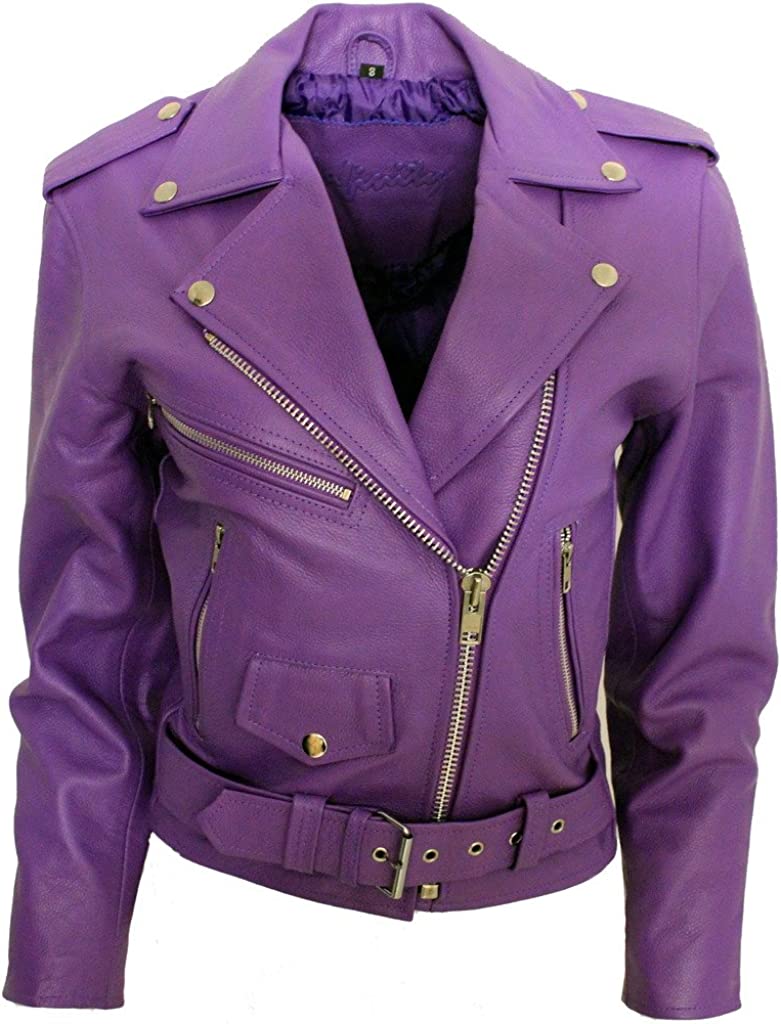 Women's Stylish Brando Purple Leather Biker Jacket