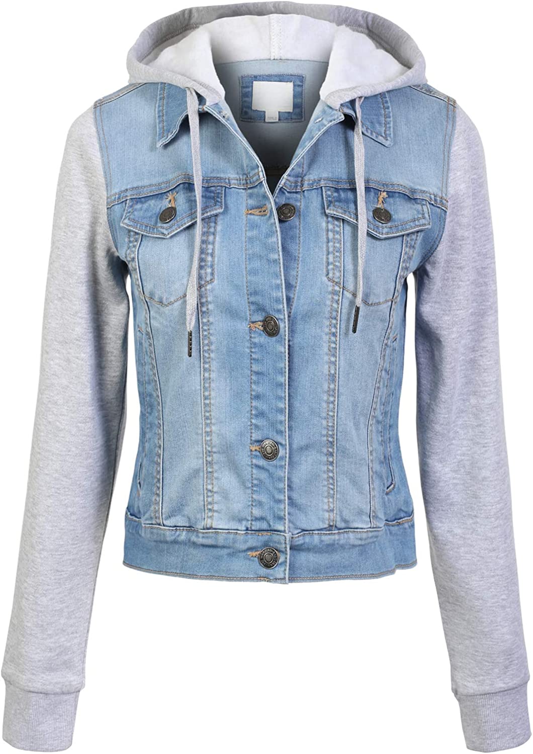 Design by Olivia Women's Classic Casual Detachable Hooded Denim Jacket