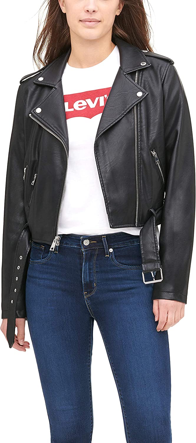 Levi's Women's Core Faux Leather Belted Motorcycle Jacket (Standard and Plus Sizes)