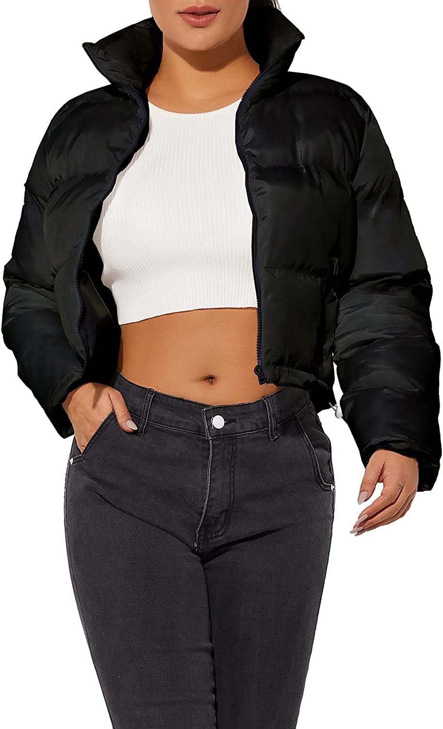 Women's Crop Short Jacket Cropped Puffer Fashion Jackets for Women Warm Winter Lightweight Coat