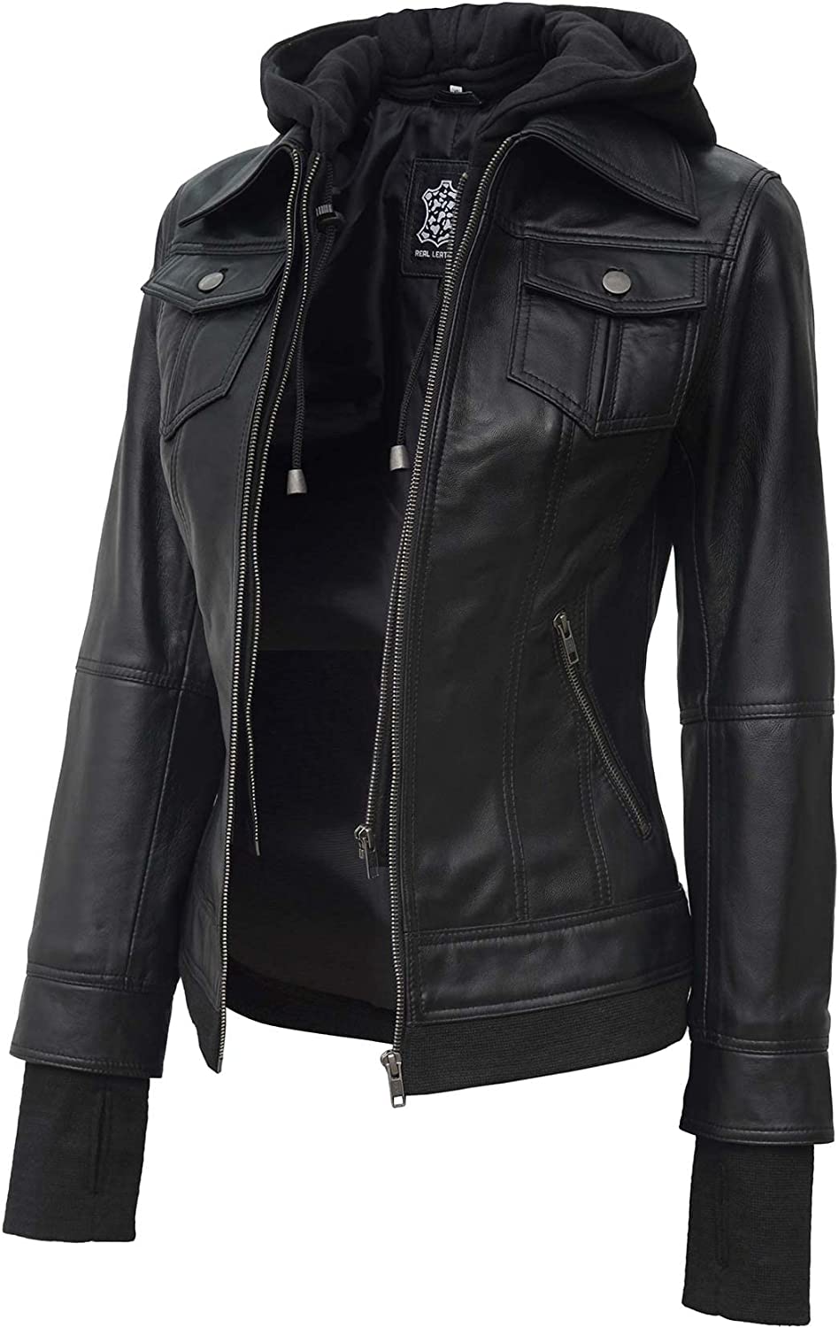 Hooded Leather Jacket Women - Real Lambskin Womens Leather Jacket with Hood