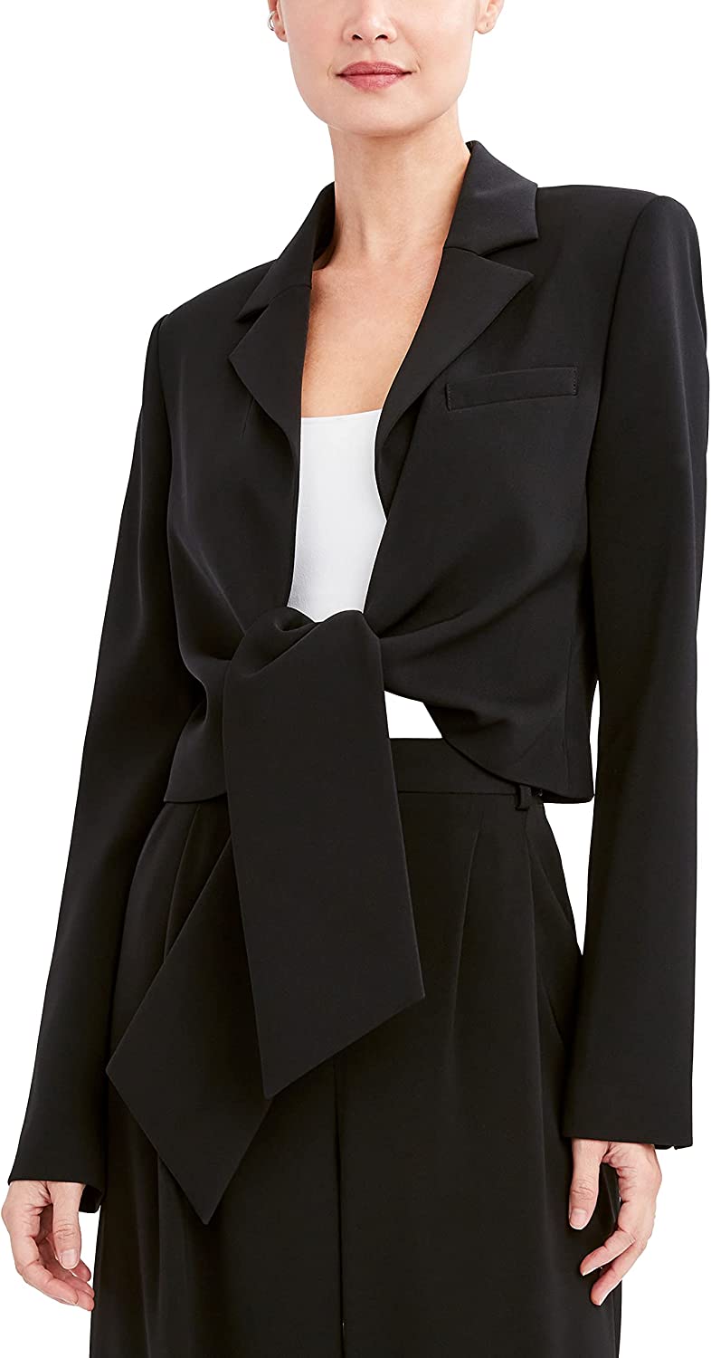 BCBGMAXAZRIA Women's Fitted Long Sleeve Button Tie Front Cropped Jacket