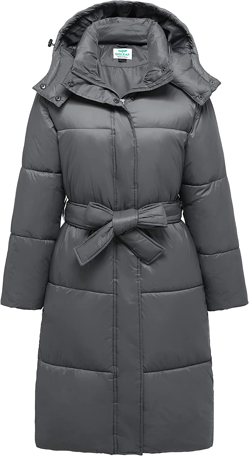 GGleaf Women's Thickened Down Alternative Jacket Hooded Puffer Long Coat Warm Packable & Lightweight