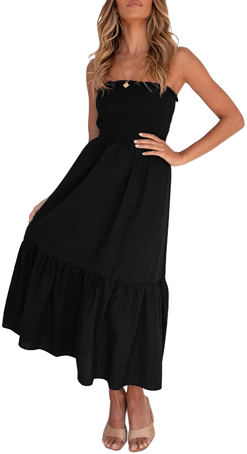 Women's Summer Bohemian Floral Printed Strapless Beach Party Long Maxi Dress