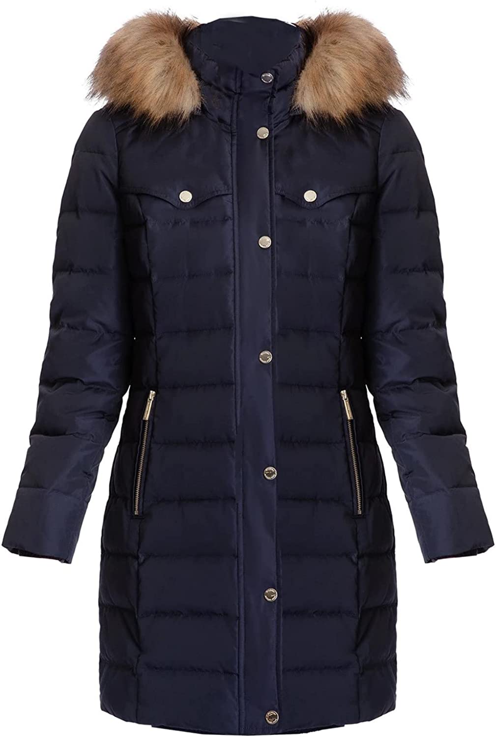 Michael Michael Kors Women's Black 3/4 Down Coat with Faux Fur Hood