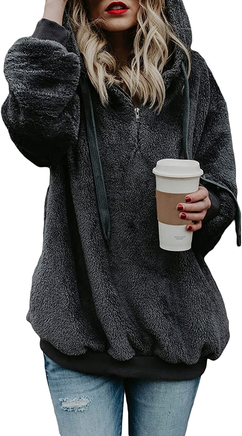Acelitt Womens Oversized Fuzzy Fleece Sweatshirts with Pockets,S-XXL