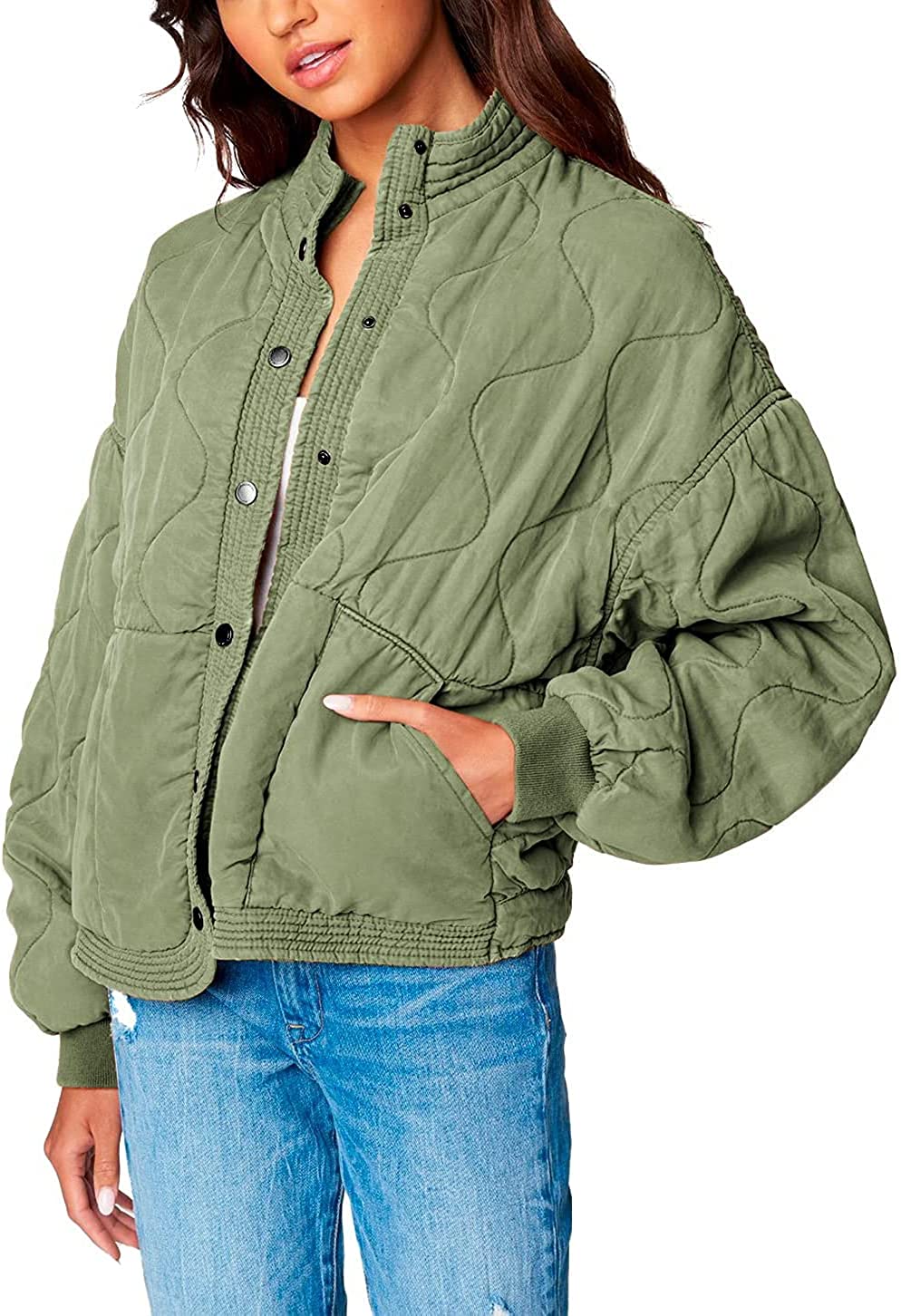 [BLANKNYC] Womens Luxury Clothing Tencel Drop Shoulder Quilted Jacket