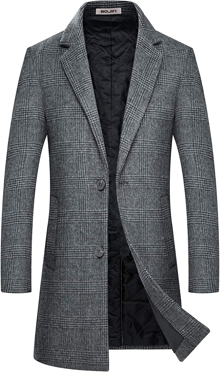 BOJIN Mens Trench Coat Wool Blend Top Pea Coat Winter Long Single Breasted Classic Stylish Business Overcoat