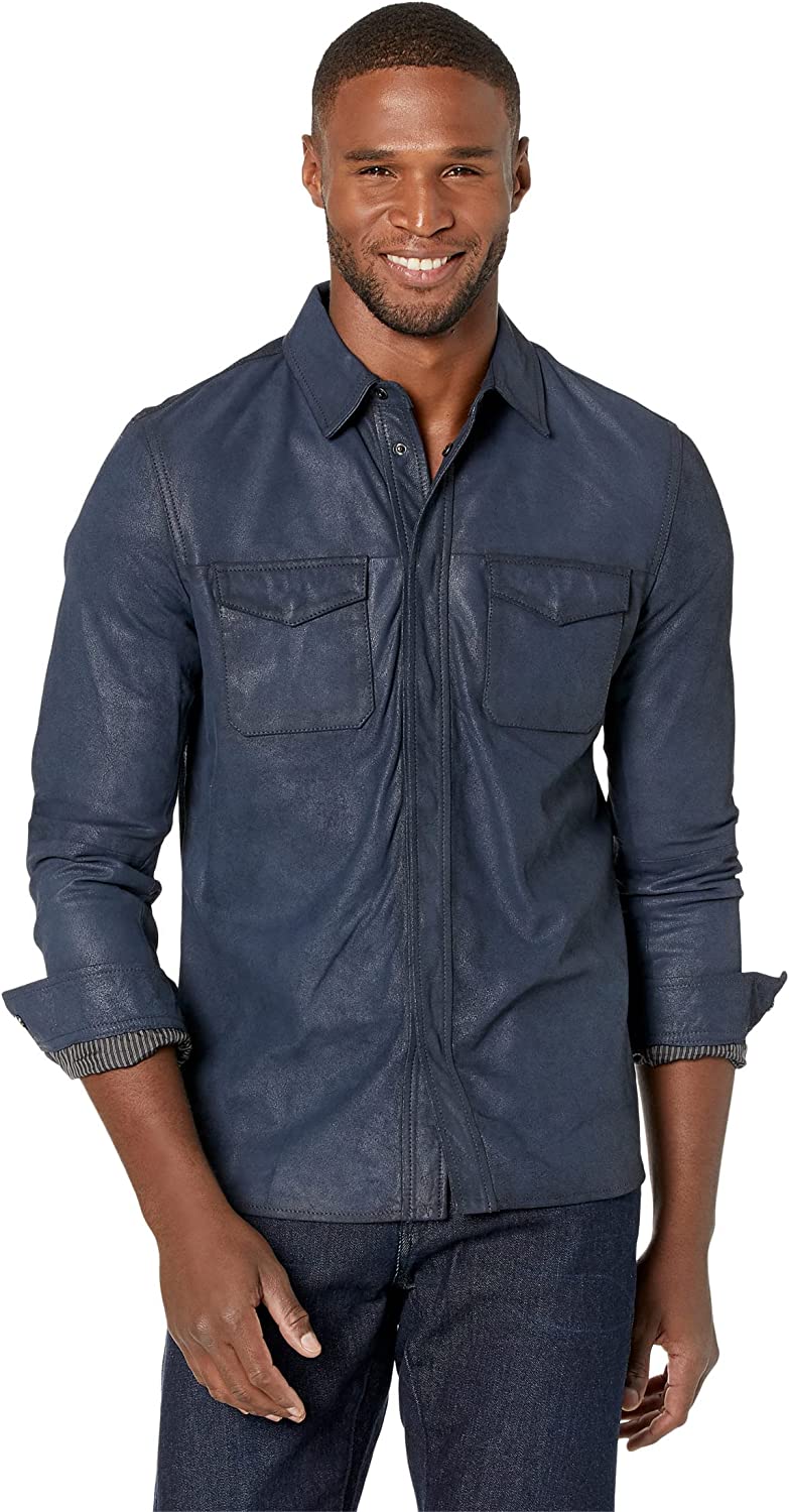 JOHN VARVATOS Men's Izzy Leather Shirt Jacket, Concealed Snaps