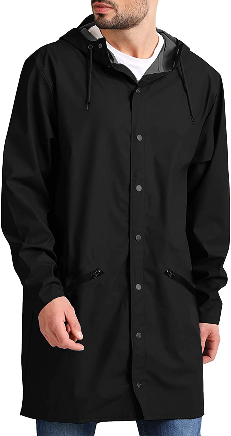 COOFANDY Men's Waterproof Rain Jacket with Hood Lightweight Packable Outdoor Long Raincoat