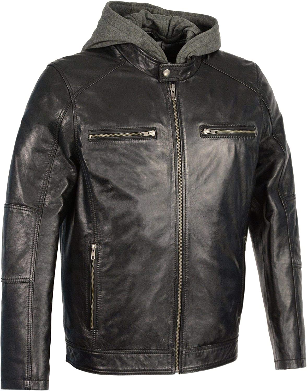 Milwaukee Leather SFM1850 Men's Black Snap Collar Leather Moto Jacket with Removable Hoodie