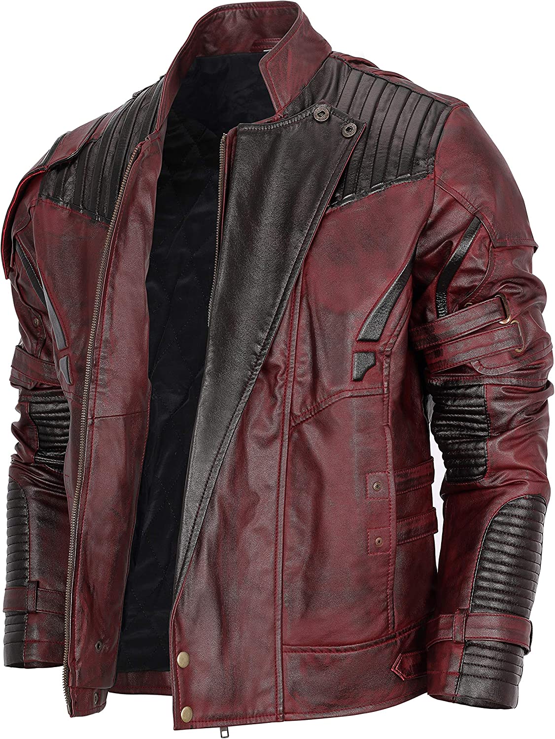 Mens Distressed Red Maroon Leather Jacket