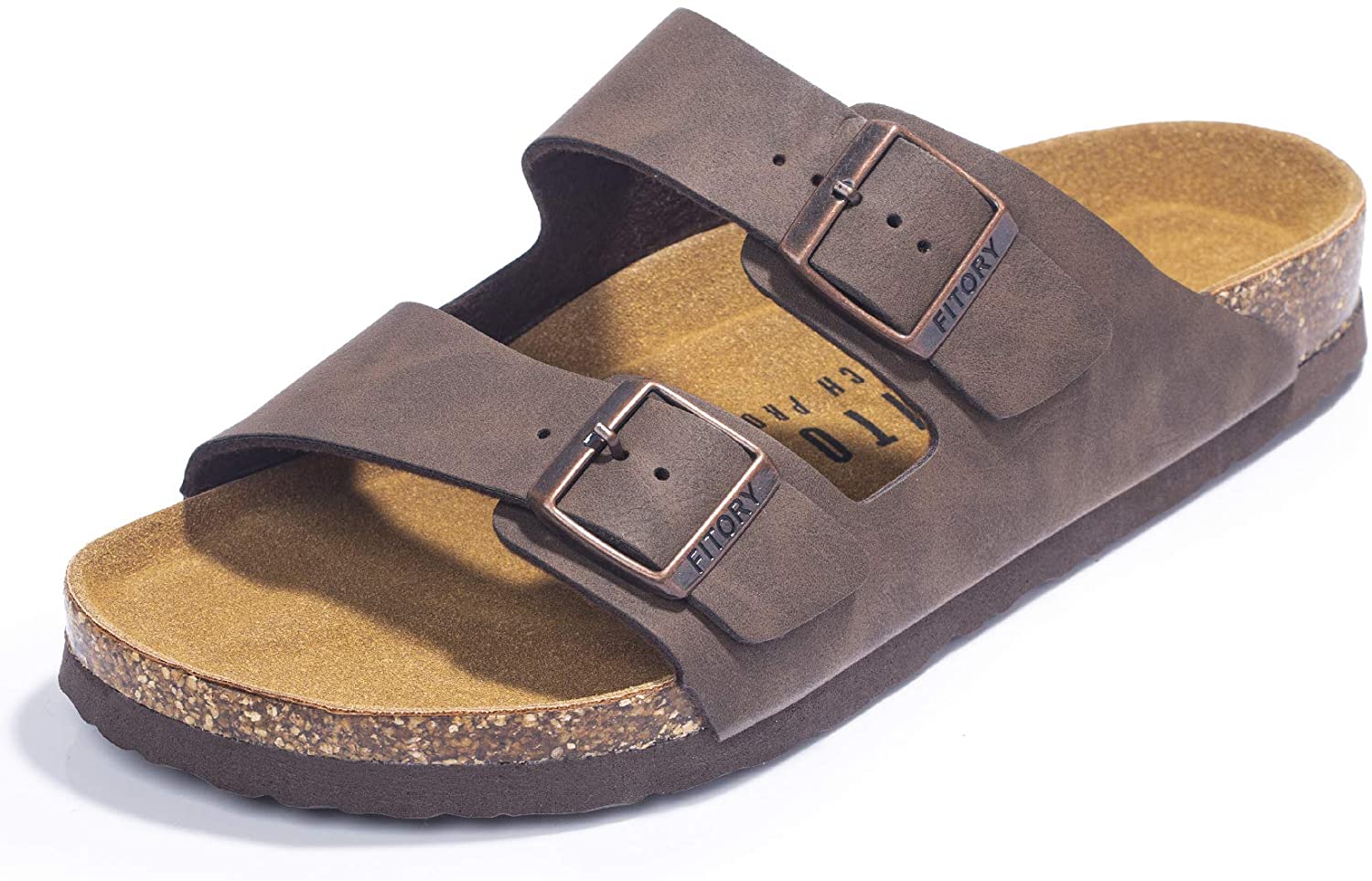 FITORY Mens Sandals, Arch Support Slides with Adjustable Buckle Straps and Cork Footbed Size 7-13