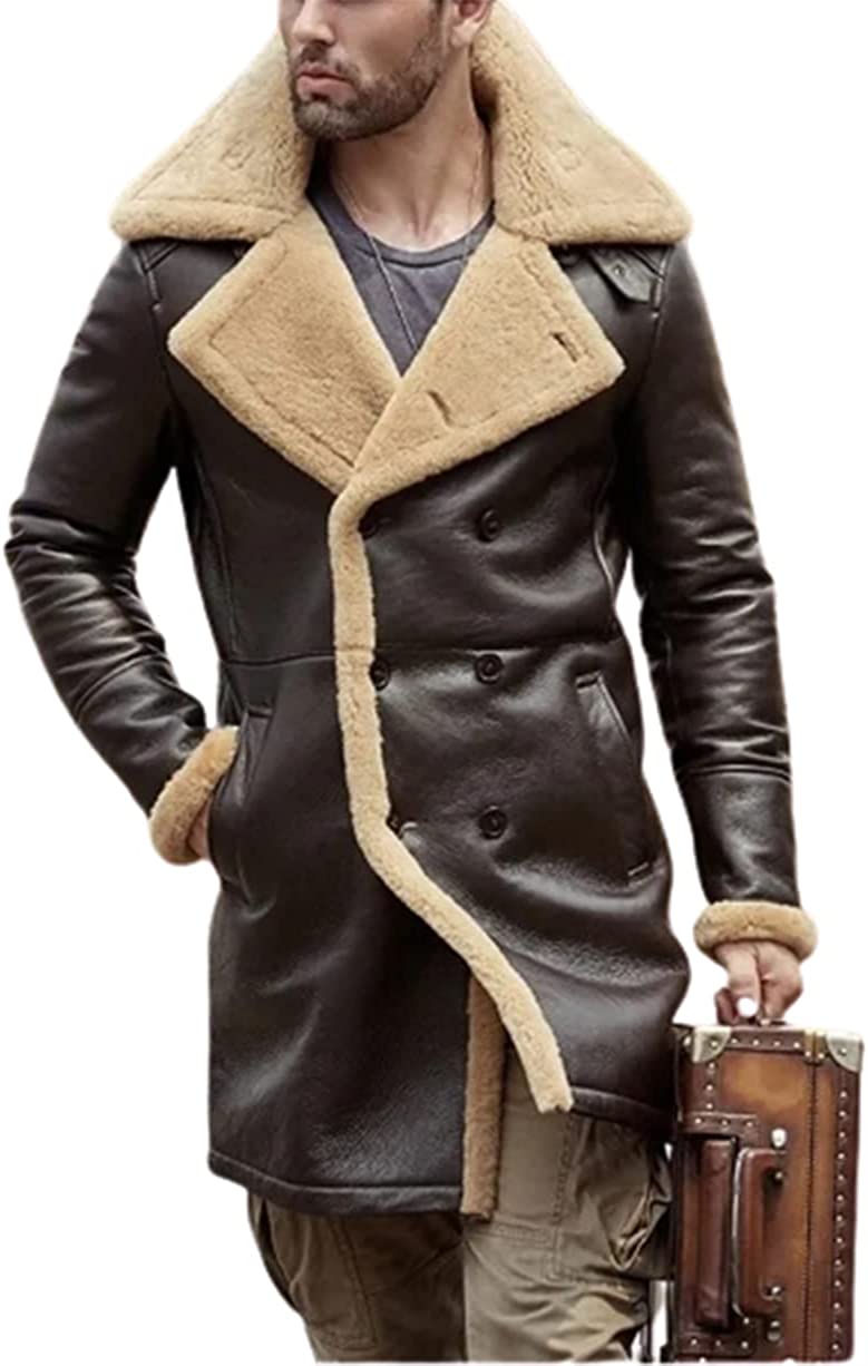 Mens RAF B3 Aviator WW2 Shearling Flying Sheepskin Winter Jacket Leather Pilot Coat
