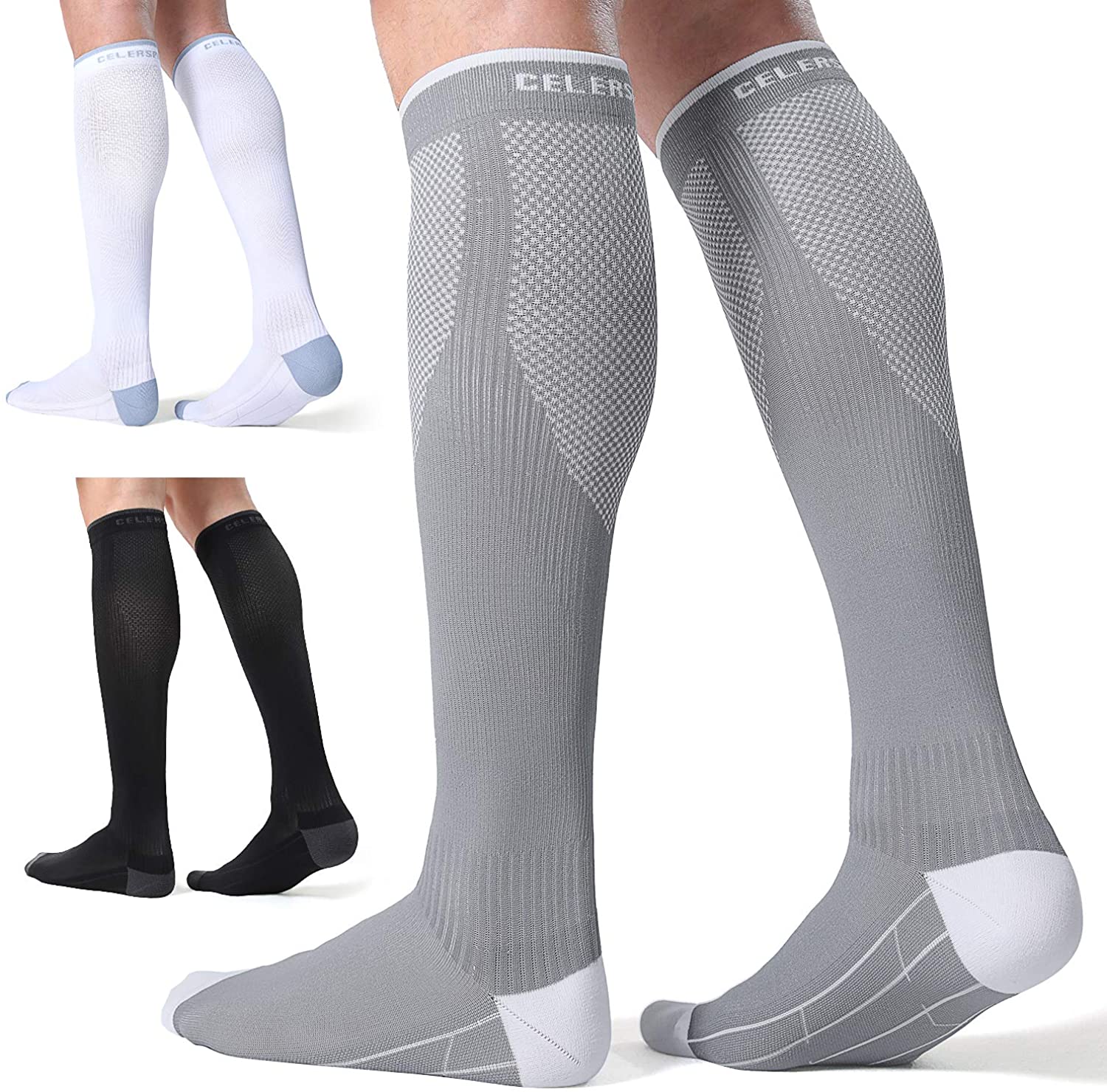 3 Pairs Compression Socks for Men and Women 20-30 mmHg Running Support Socks