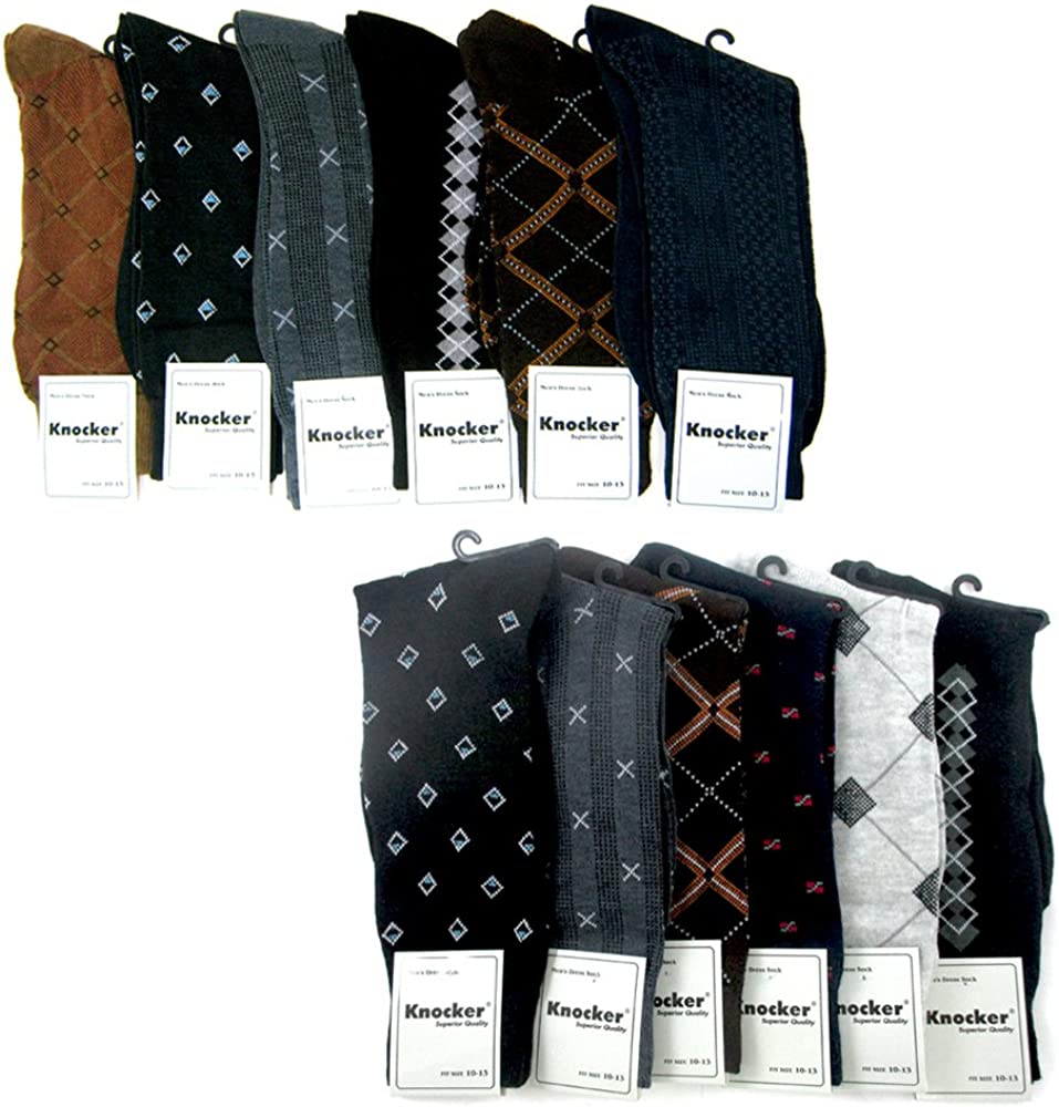 6 Pairs Mens Dress Socks Multi Color Print Casual Work Size 10-13 Fashion Crew !