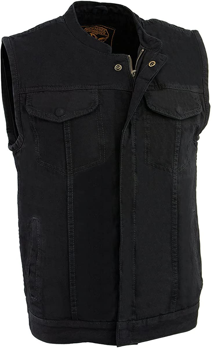 Milwaukee Leather MDM3000 Men's Black Denim ‘Quick Draw’ Dual Closure Club Style Vest