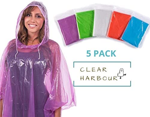 Clear Harbour Emergency Disposable Rain Poncho Pack for Adults | Women and Men's Rain Ponchos in Bulk | Extra Thick, Waterproof Reusable .03mm PE Plastic Material for Travel, Survival, and Fun.