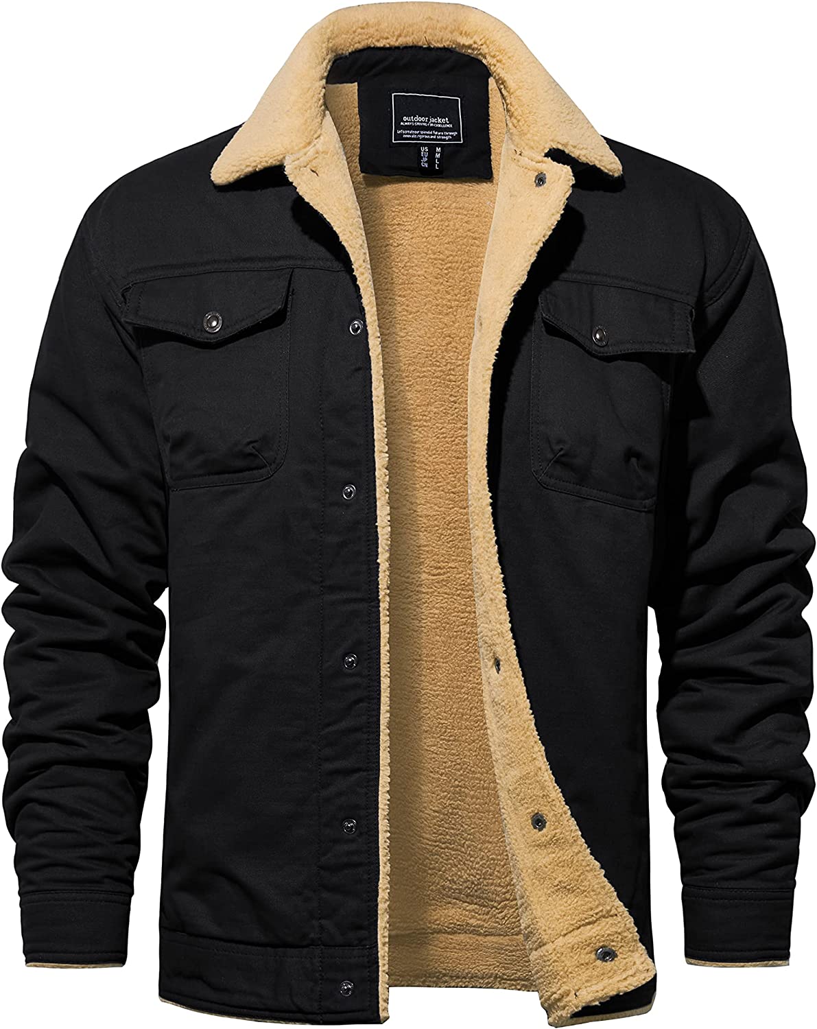TACVASEN Men's Cotton Jackets Winter Fleece Lined Casual Warm Cargo Coat Working Jacket with Multi Pockets