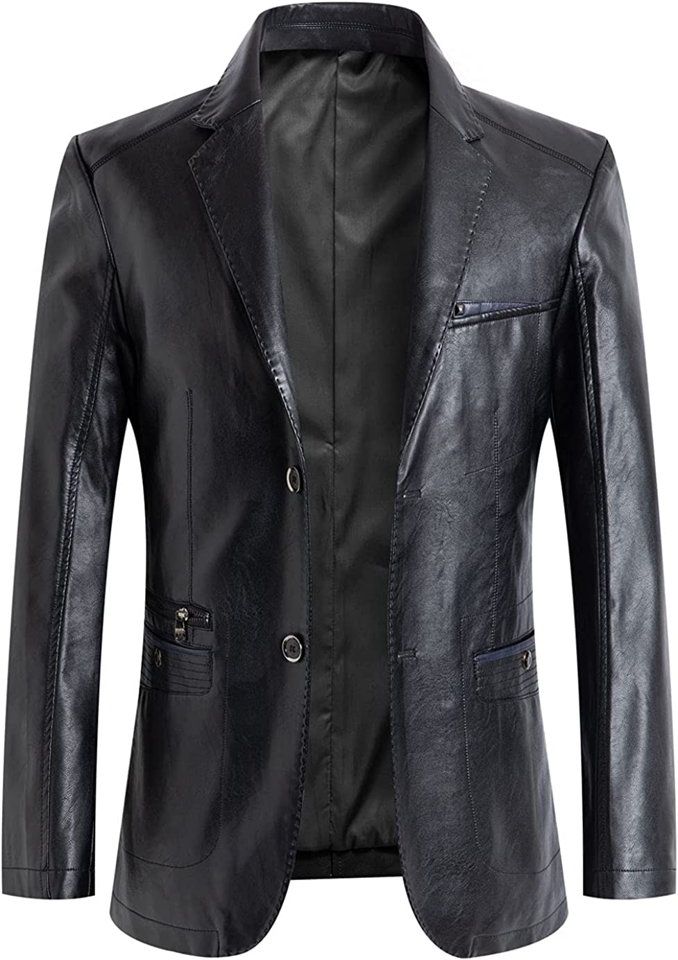CHARTOU Men's Regular Fit Button Down Lined Business Lambskin Leather Jacket Blazer with Pockets