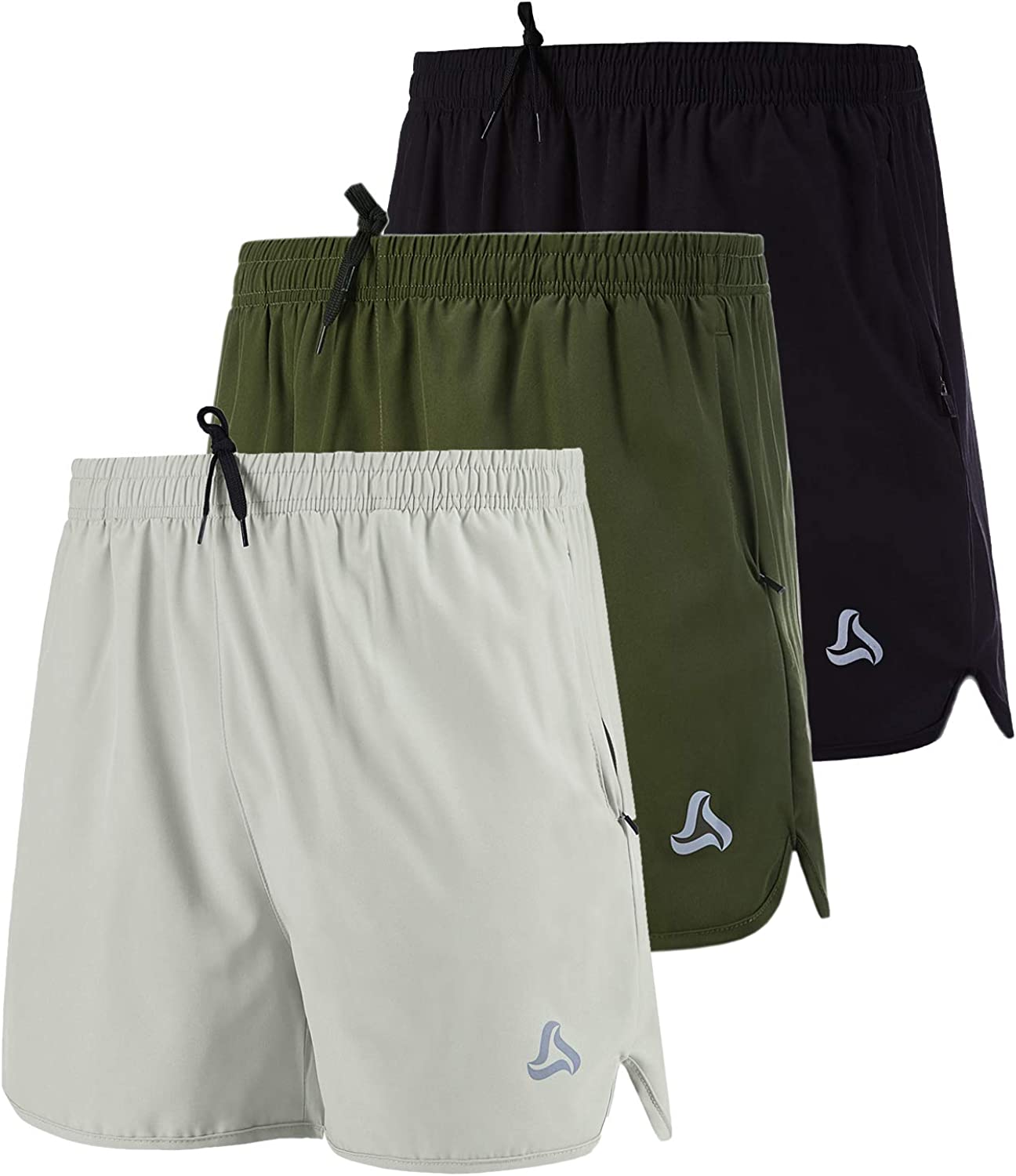 SILKWORLD Men's Workout Shorts Stretch Running Shorts Quick Dry Lightweight Summer Shorts with Zipper Pockets (Pack of 1,2,3)