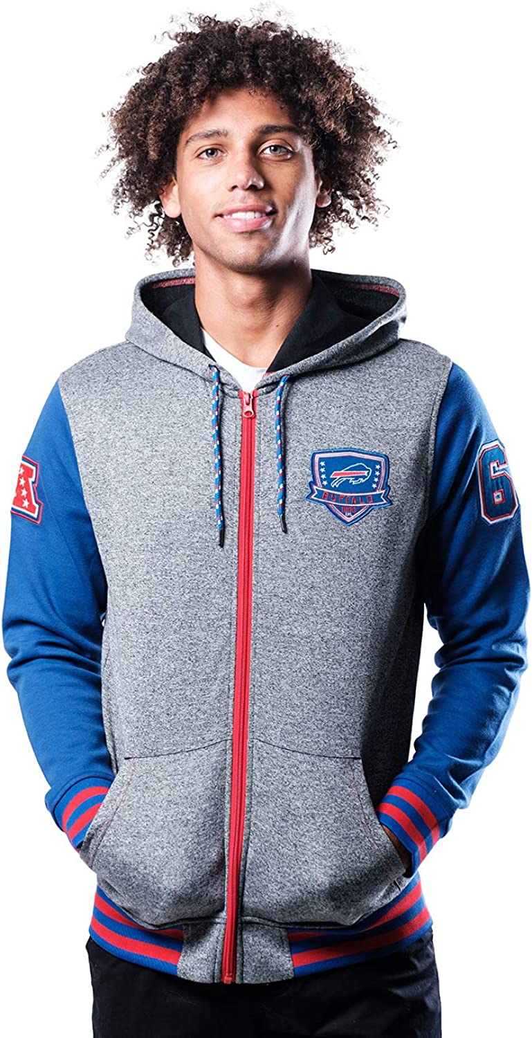 Ultra Game NFL mens Full Zip Soft Fleece Hoodie Letterman Varsity Jacket