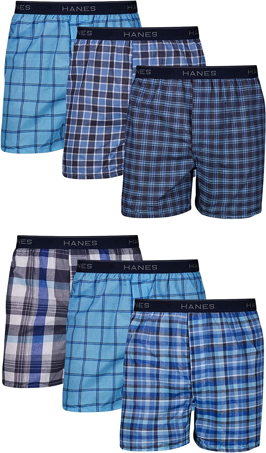 Hanes Ultimate Men's Woven Boxers Pack, Moisture-Wicking Plaid Boxers, Cotton-Blend Boxers, Multipack (Colors May Vary)