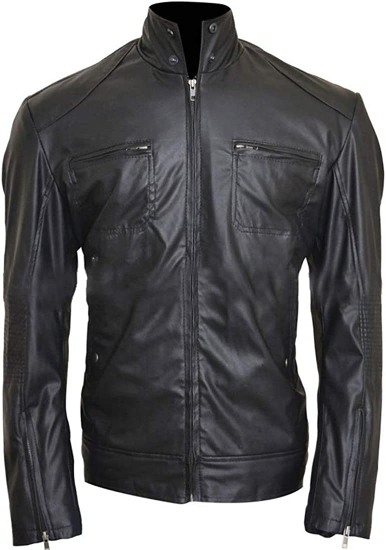 CHICAGO-FASHIONS Mens Enrique Song Heart Attack Black Leather Jacket | Iglesias Motorcycle Jacket Men