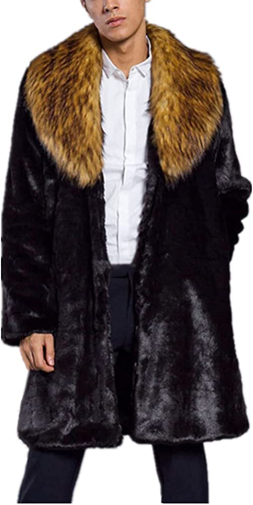 Men Faux Fur Coat Jacket Winter Mens Warm Thicker Fur Coat Outwear long Parka Overcoat