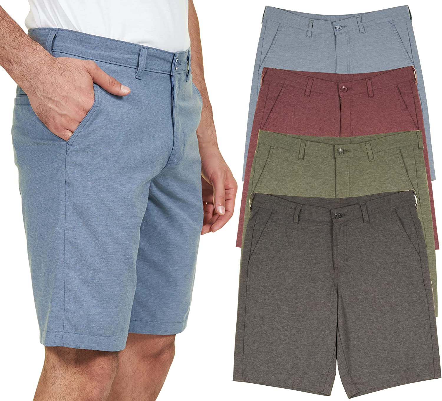 4 Pack Hybrid Shorts for Men Casual Dress Classic Golf Flat Front Essential Stretch Summer Men's 9.5 Inch Inseam