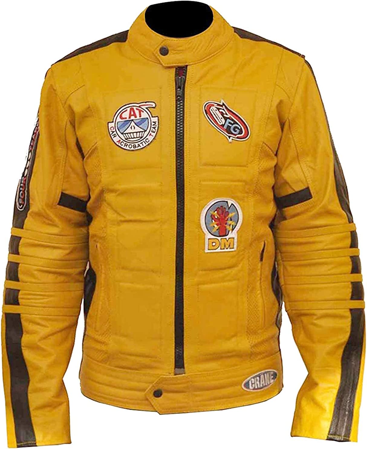 Famous Uma Thurman’s Yellow Bride Motorcycle Jacket|Beatrix Kill Kiddo Bill Unisex Cowhide Leather Jacket