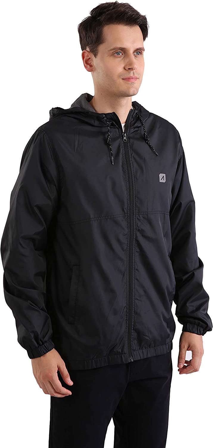 ARECON Men’s Windbreakers Waterproof Windproof Lightweight Jacket for Hoodie Full Zip Breathable Outdoor Running Rain Coat