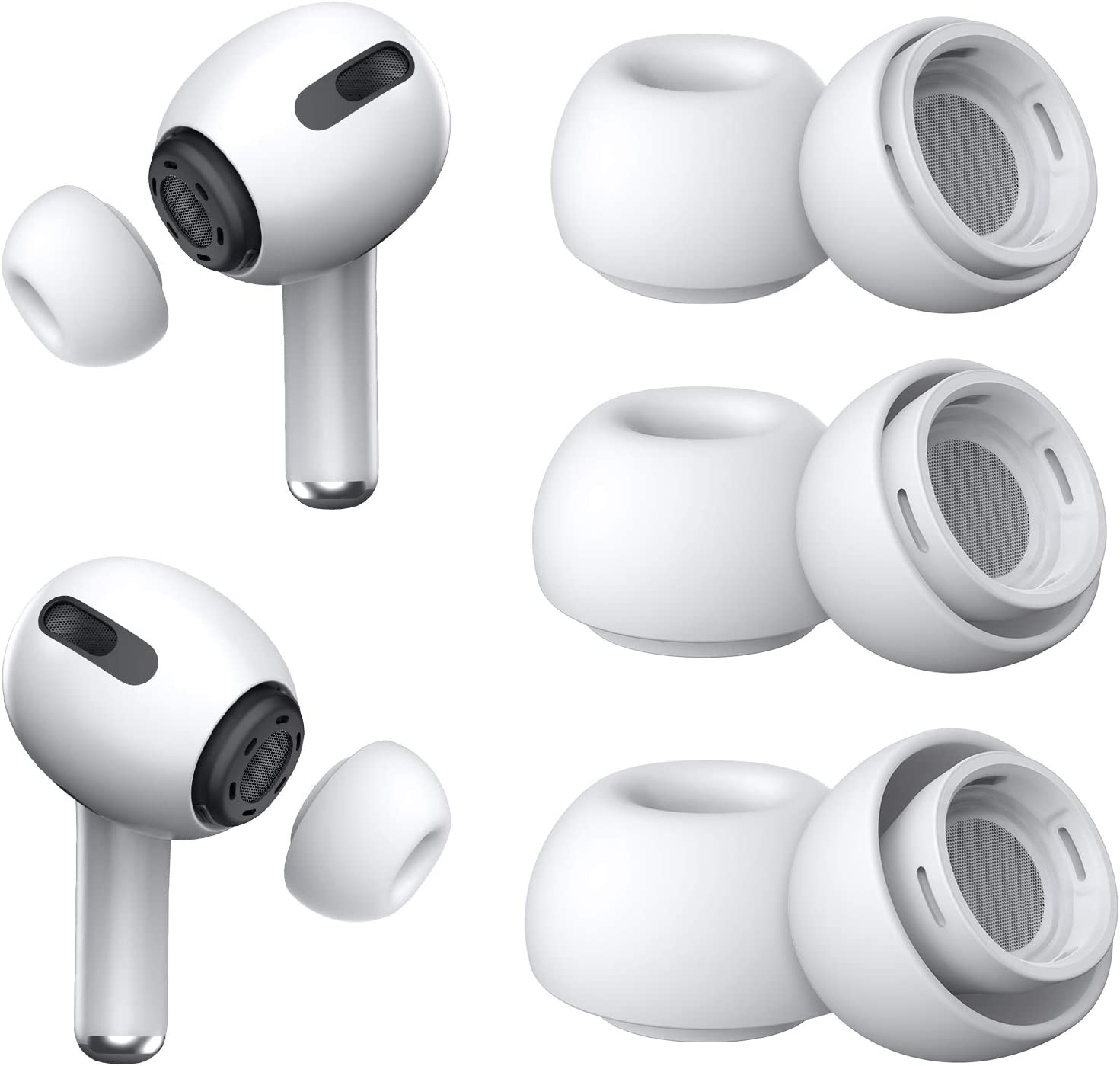 [3 Pairs] Replacement Ear Tips for Airpods Pro with Noise Reduction Hole, Silicone Ear Tips for Airpods pro with Portable Storage Box and Fit in The Charging Case (S/M/L, White)