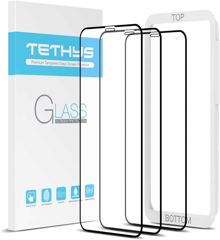 TETHYS Glass Screen Protector Designed For iPhone 11 / iPhone XR (6.1") [Edge to Edge Coverage] Full Protection Durable Tempered Glass Compatible iPhone XR/11 [Guidance Frame Include] - Pack of 3