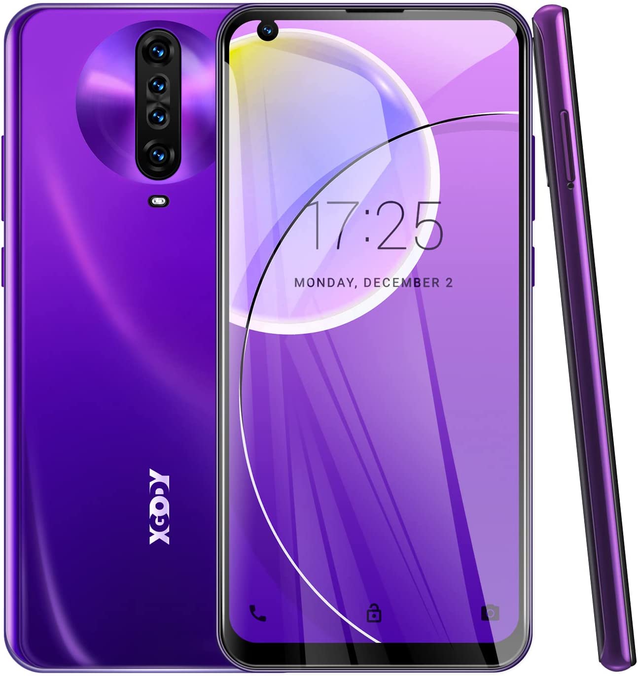 6.8 Inch Unlocked Smartphones, XGODY K30 Pro 4G Android 10.0 Cell Phone Cheap, Dual Sim Free Phones, Dual 5MP + 256GB Expandable Storage (Purple)