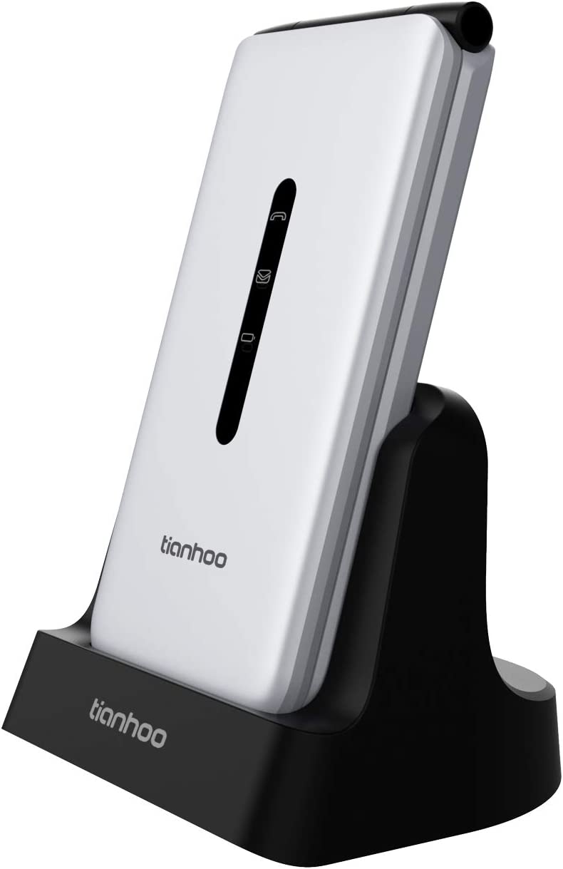 Flip Phone for Seniors 4G, Tianhoo Senior Flip Phone Unlocked with Big Buttons Dual Card GSM LTE Flip Phone for Elderly with Large Buttons Flip Cell Phone for Seniors (Silver)