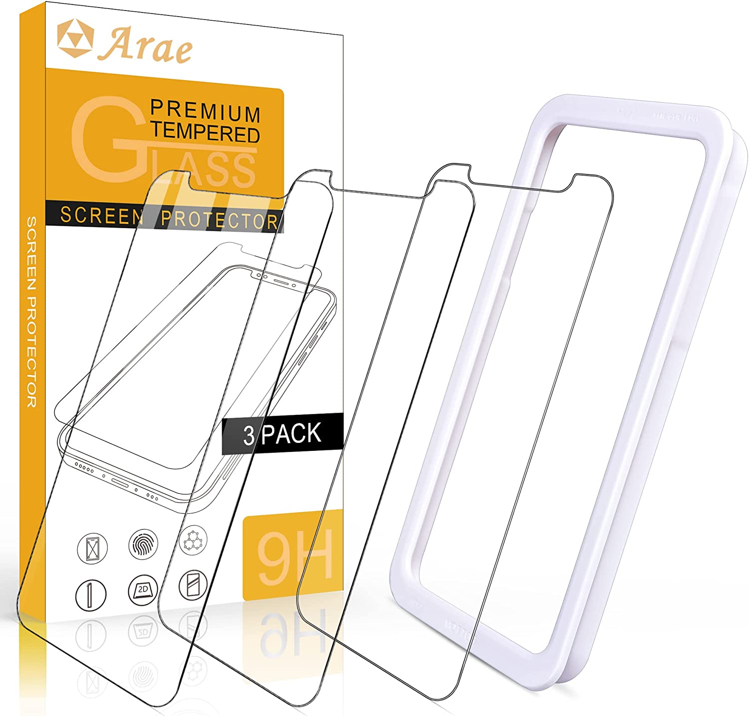Arae Screen Protector for iPhone Xr/iPhone 11, HD Tempered Glass, Anti Scratch Work with Most Case, 6.1 inch, 3 Pack