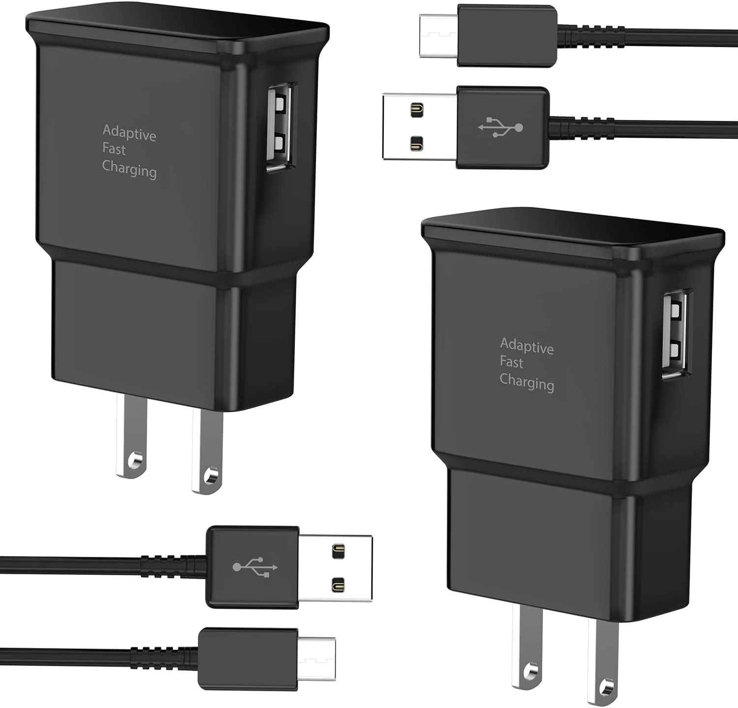 Adaptive Fast Charger Kit with USB Type C Cable 6.6ft Compatible with Samsung Galaxy S8/S8 Plus/S9/S10/S10 Plus/S10E/ S20/S20 Plus/S21/S21 Ultra/S22/Note 8/Note 9/Note 10/Note 20 2-Pack