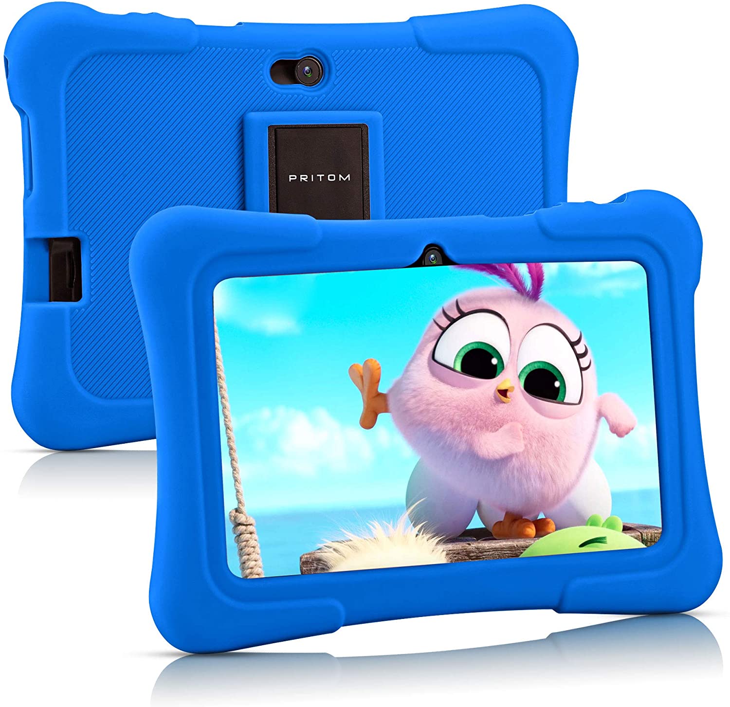 Pritom 7 inch Kids Tablet, Quad Core Android 10, 16GB, WiFi, Bluetooth, Dual Camera, Educationl, Games,Parental Control, Kids Software Pre-Installed with Kids-Tablet Case (Dark Blue)