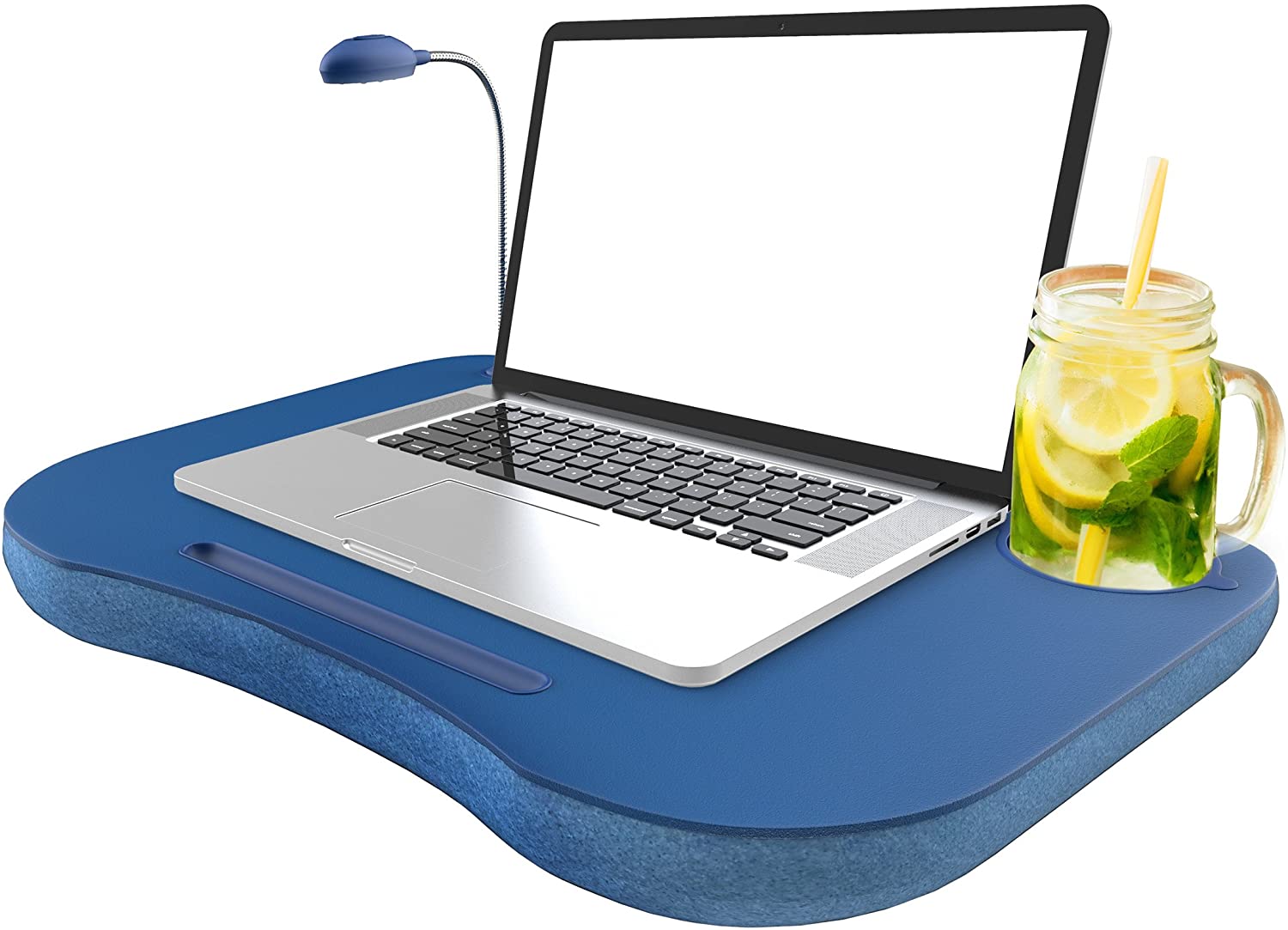 Laptop Lap Desk, Portable with Foam Filled Fleece Cushion, LED Desk Light, Cup Holder-for Homework, Drawing, Reading and More by Lavish Home (Blue)